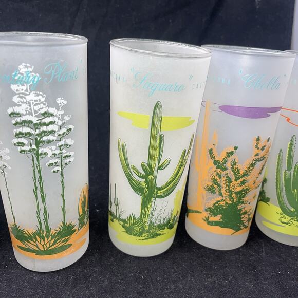 Set Of 6 Vintage Blakely Oil & Gas Arizona Cactus Frosted Ice Tea Glasses - Picture 3 of 11